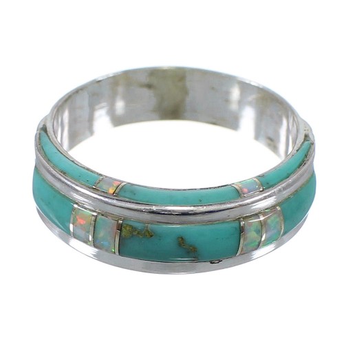 Silver Southwestern Opal And Turquoise Jewelry Ring Size 7-1/2 AX87019