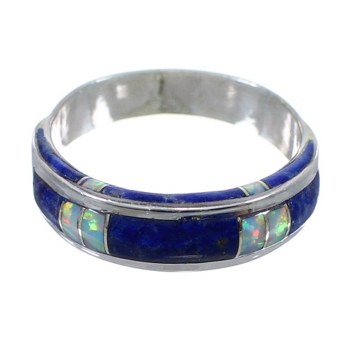 Lapis And Opal Inlay Sterling Silver Southwest Jewelry Ring Size 6-1/4 AX87135