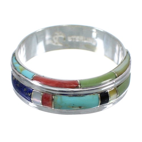 Multicolor Inlay Genuine Sterling Silver Southwest Ring Size 5-1/2 AX87169