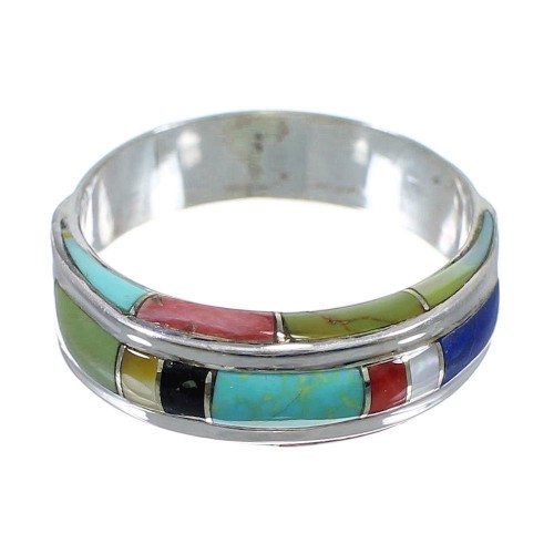 Southwest Silver Multicolor Inlay Ring Size 5-1/4 AX87181