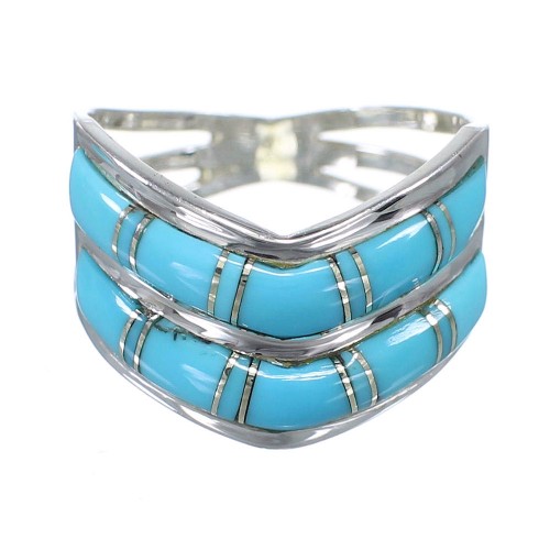 Southwest Turquoise Genuine Sterling Silver Ring Size 5-3/4 YX92994