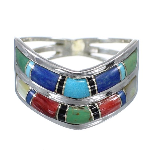 Sterling Silver Multicolor Inlay Jewelry Ring Size 7-1/2 FX93551