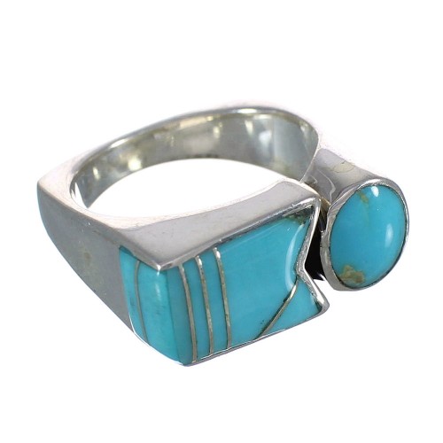 Turquoise Inlay Jewelry Silver Southwest Ring Size 5-3/4 AX90614