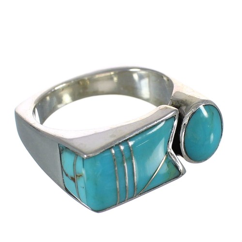 Turquoise Inlay Genuine Sterling Silver Ring Size 7-1/4 AX90637