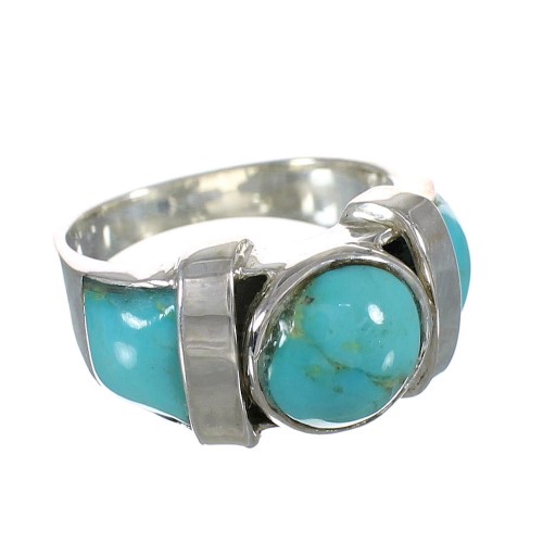 Turquoise Southwestern Silver Ring Size 7-1/2 AX90941