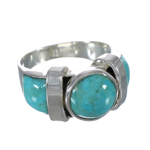 Silver Southwestern Turquoise Ring Size 7-3/4 AX90952