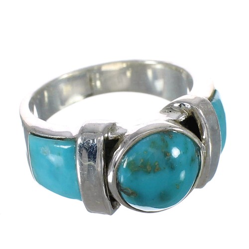 Sterling Silver Southwestern Turquoise Inlay Ring Size 8-1/4 AX90961