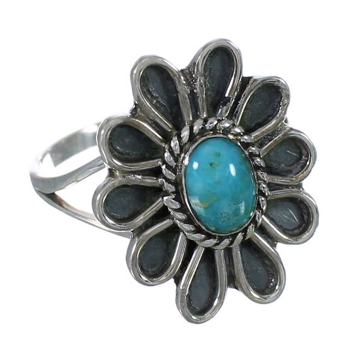 Sterling Silver And Turquoise Flower Ring Size 8-1/2 YX90438