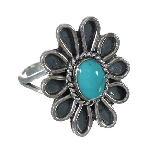 Turquoise Authentic Sterling Silver Flower Ring Size 7-3/4 YX90444