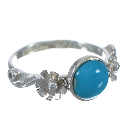 Authentic Sterling Silver Turquoise Flower Jewelry Ring Size 6-1/2 FX91365