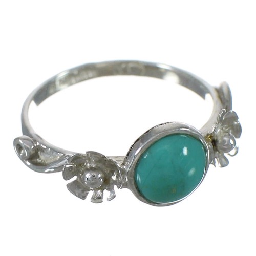 Southwest Sterling Silver Turquoise Flower Jewelry Ring Size 5-3/4 FX91370