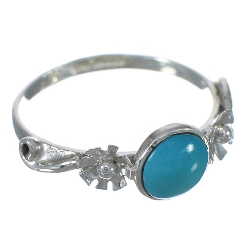 Genuine Sterling Silver Turquoise Flower Jewelry Ring Size 8-1/2 FX91395