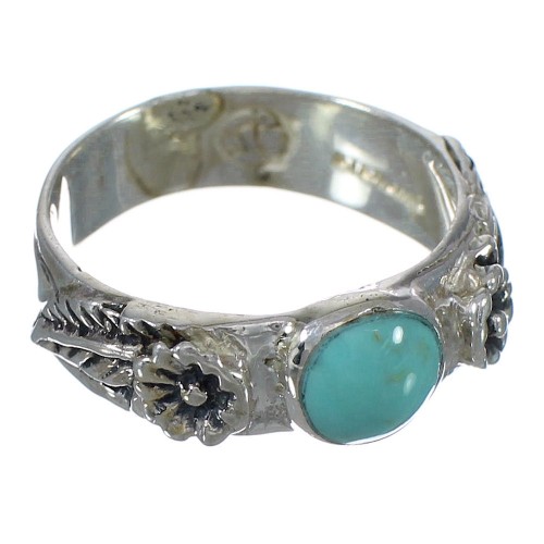 Flower Genuine Sterling Silver Turquoise Southwestern Ring Size 7-3/4 YX90509