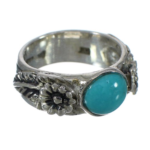 Southwestern Sterling Silver Turquoise Flower Ring Size 5-1/2 YX90682