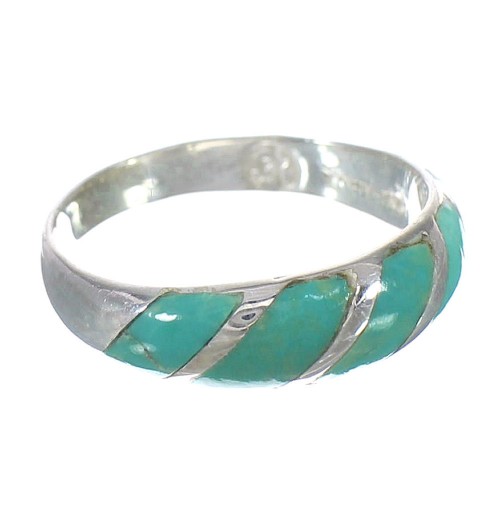 Southwest Genuine Sterling Silver Turquoise Inlay Ring Size 5-3/4 AX93115