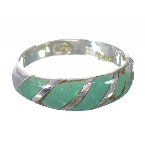 Turquoise Inlay Southwestern Silver Jewelry Ring Size 8-1/2 AX93151