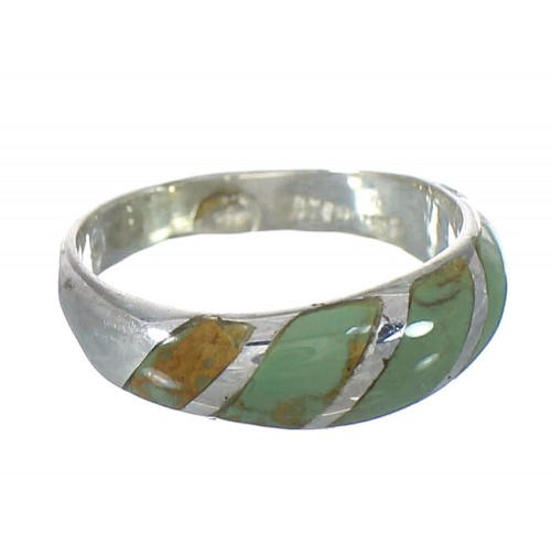 Turquoise Inlay Southwest Genuine Sterling Silver Jewelry Ring Size 6-3/4 AX93192