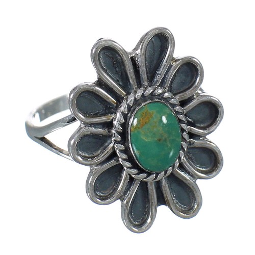 Southwest Sterling Silver Turquoise Flower Ring Size 8 FX91423