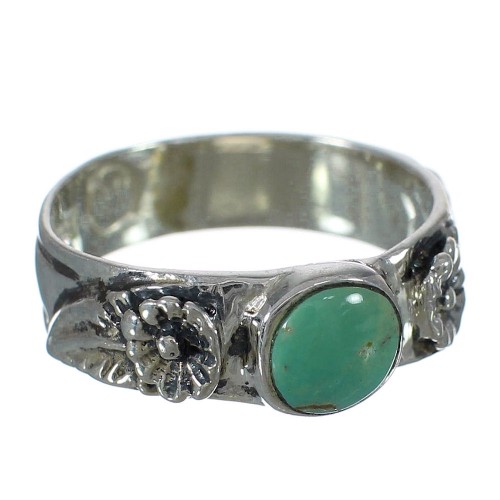 Southwestern Turquoise Genuine Sterling Silver Flower Ring Size 8-3/4 YX91677