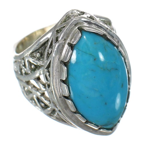 Southwest Turquoise Sterling Silver Jewelry Ring Size 7-1/4 FX93446