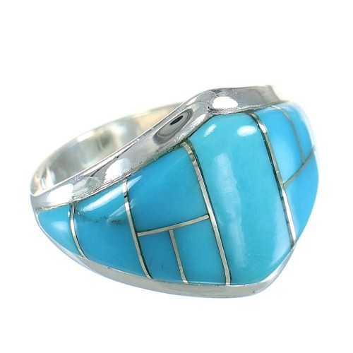 Southwestern Turquoise Inlay Sterling Silver Ring Size 6 AX87938