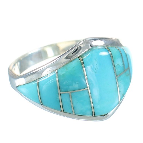 Southwest Turquoise Inlay Silver Ring Size 6-1/2 AX87961