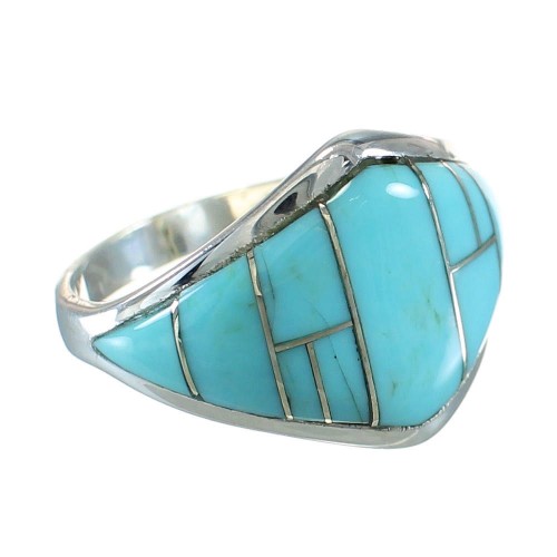 Turquoise Inlay Southwest Sterling Silver Jewelry Ring Size 4-1/2 AX87973