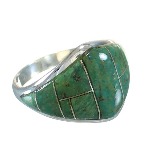 Southwestern Turquoise Inlay Silver Ring Size 6 AX88508