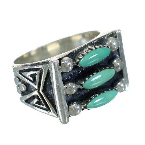 Turquoise Needlepoint Sterling Silver Water Wave Jewelry Ring Size 6-3/4 FX90565