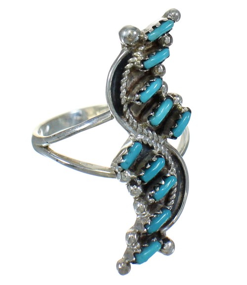 Southwestern Turquoise Needlepoint Silver Ring Size 4-3/4 AX89252