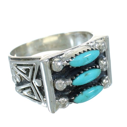 Turquoise Silver Southwestern Water Wave Needlepoint Ring Size 5-3/4 AX89300