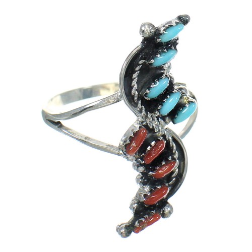 Sterling Silver Turquoise And Coral Needlepoint Ring Size 4-1/2 FX91947