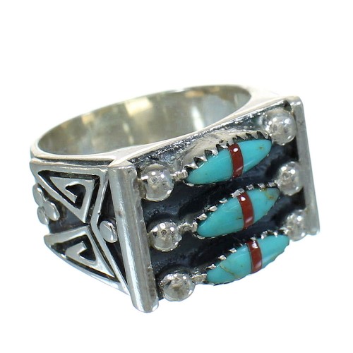 Authentic Sterling Silver Turquoise And Coral Needlepoint Ring Size 6 FX91986