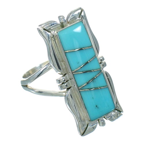 Turquoise Inlay Silver Southwestern Ring Size 6 AX92038