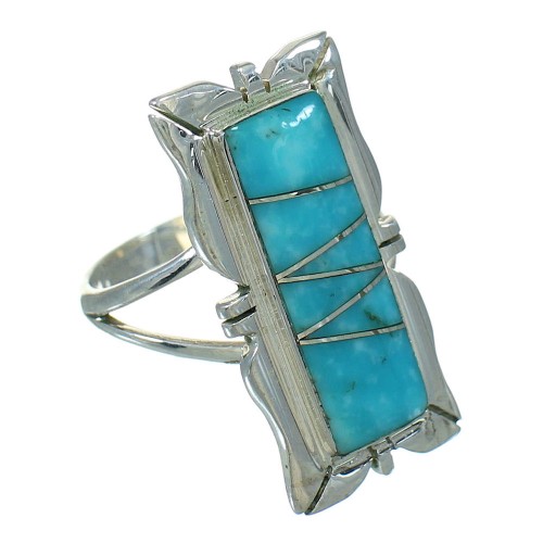Southwestern Turquoise Sterling Silver Ring Size 6-1/2 AX92043