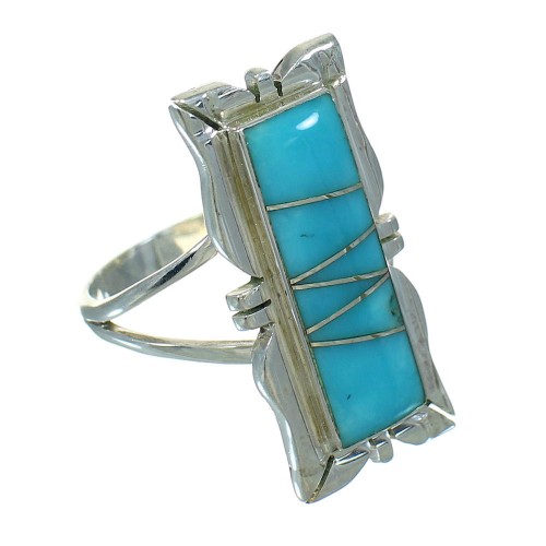 Sterling Silver Southwestern Turquoise Inlay Ring Size 8-1/4 AX92052