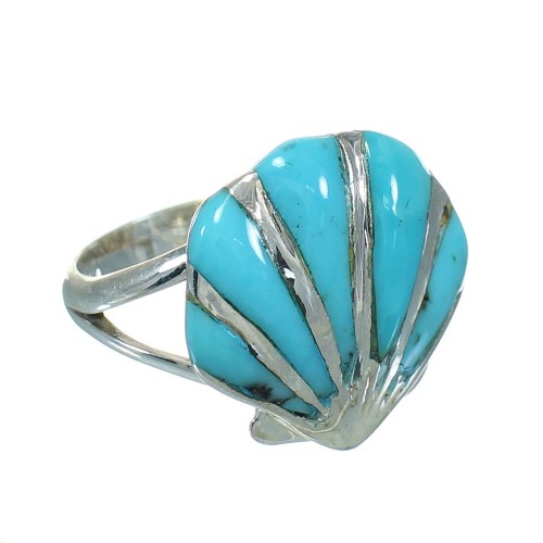 Turquoise Southwest Genuine Sterling Silver Seashell Ring Size 4-3/4 AX92064