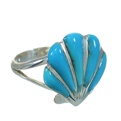Turquoise Inlay Authentic Sterling Silver Seashell Jewelry Ring Size 5-3/4 AX92076