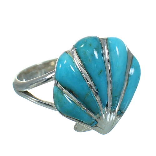 Southwest Turquoise Authentic Sterling Silver Seashell Jewelry Ring Size 5-1/2 AX92078