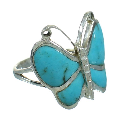 Turquoise Inlay Butterfly Genuine Sterling Silver Jewelry Ring Size 5-1/2 AX92088