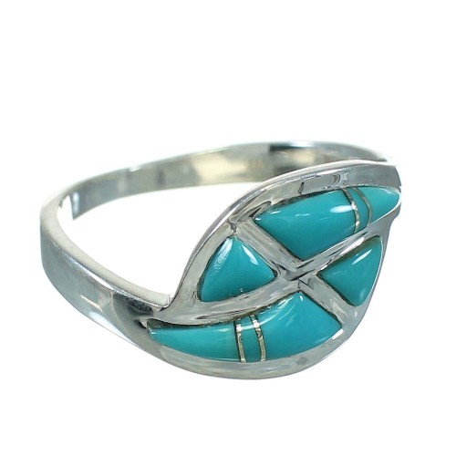 Sterling Silver Southwest Turquoise Inlay Jewelry Ring Size 6-1/4 AX92218