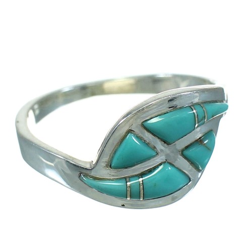 Turquoise Inlay Genuine Sterling Silver Southwest Ring Size 7-1/2 AX92269