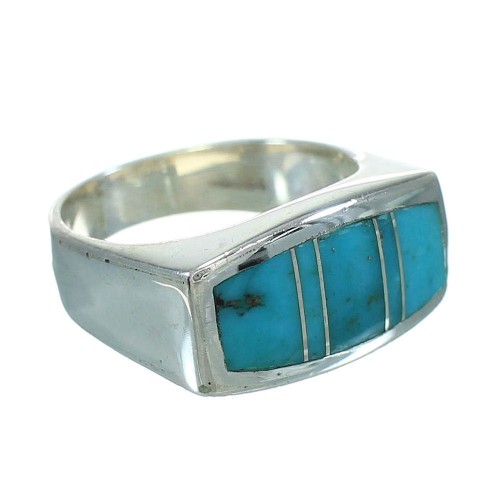 Silver Turquoise Inlay Ring Size 4-1/2 AX92159