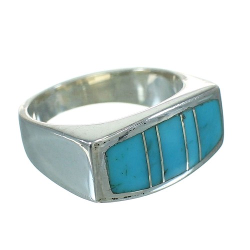 Authentic Sterling Silver Jewelry Turquoise Inlay Southwest Ring Size 5-1/2 AX92169