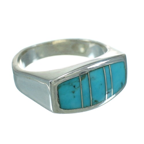 Turquoise Inlay Genuine Sterling Silver Southwestern Ring Size 5-1/2 AX92177