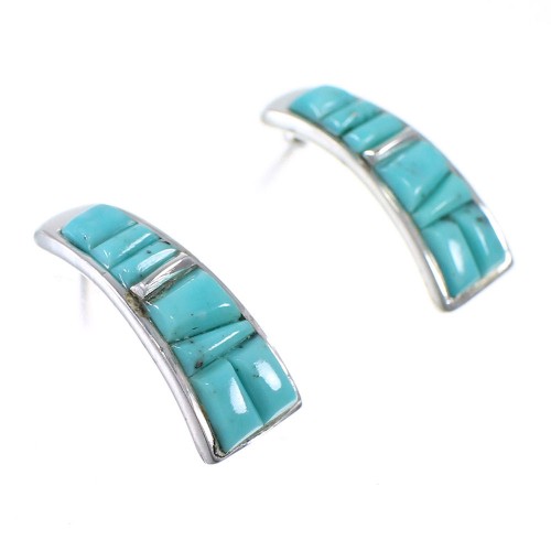 Turquoise Inlay Southwest Sterling Silver Post Hoop Earrings AX87255