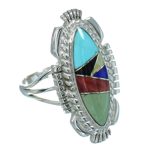 Southwest Sterling Silver Multicolor Inlay Ring Size 4-3/4 RX86764