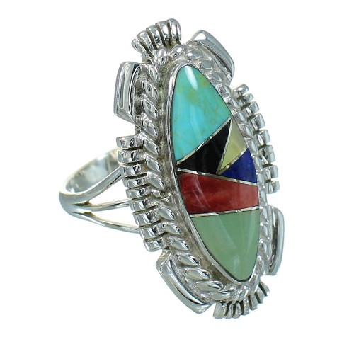 Multicolor Inlay And Sterling Silver Southwest Jewelry Ring Size 5 RX86812