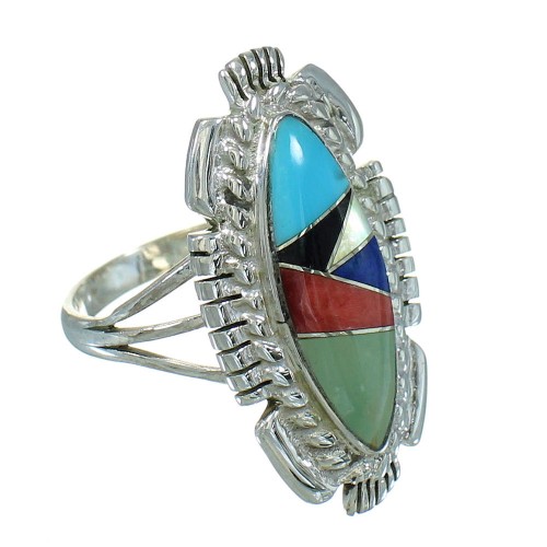 Sterling Silver Multicolor Inlay Jewelry Ring Size 8-3/4 RX86816