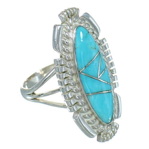 Authentic Sterling Silver Turquoise Inlay Jewelry Ring Size 6-1/2 RX87002